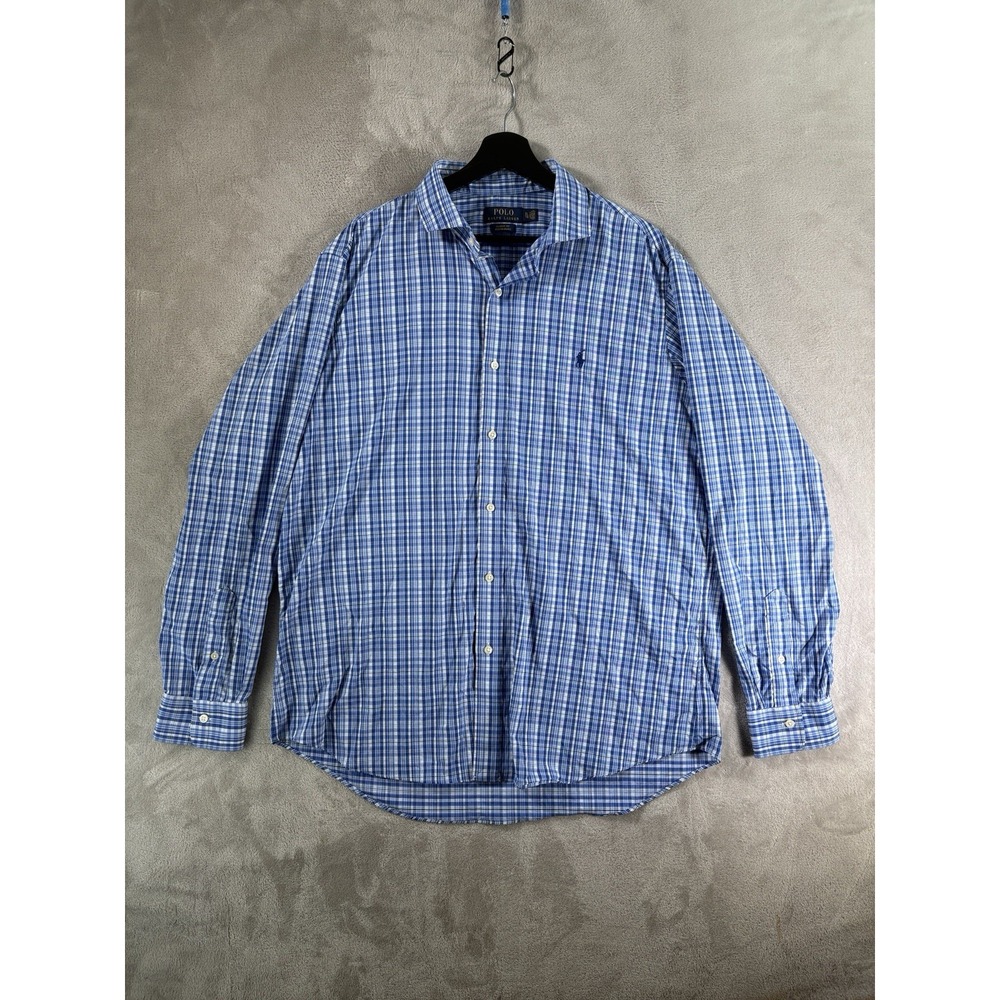 Polo Ralph Lauren Performance Button Down Shirt Mens XL Blue Plaid Classic Fit